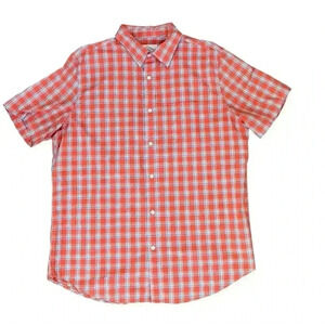 St. John’s Bay Men’s Large Short Sleeve Button Down Shirt Large Orange Plaid